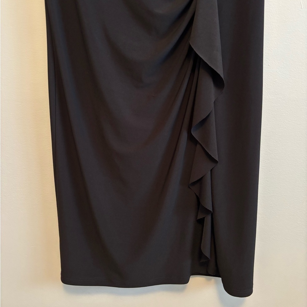 Ellen Parker Vintage Cap Sleeve Sheath Ruffle Silky Stretchy Mini Dress Black - Picture 3 of 10